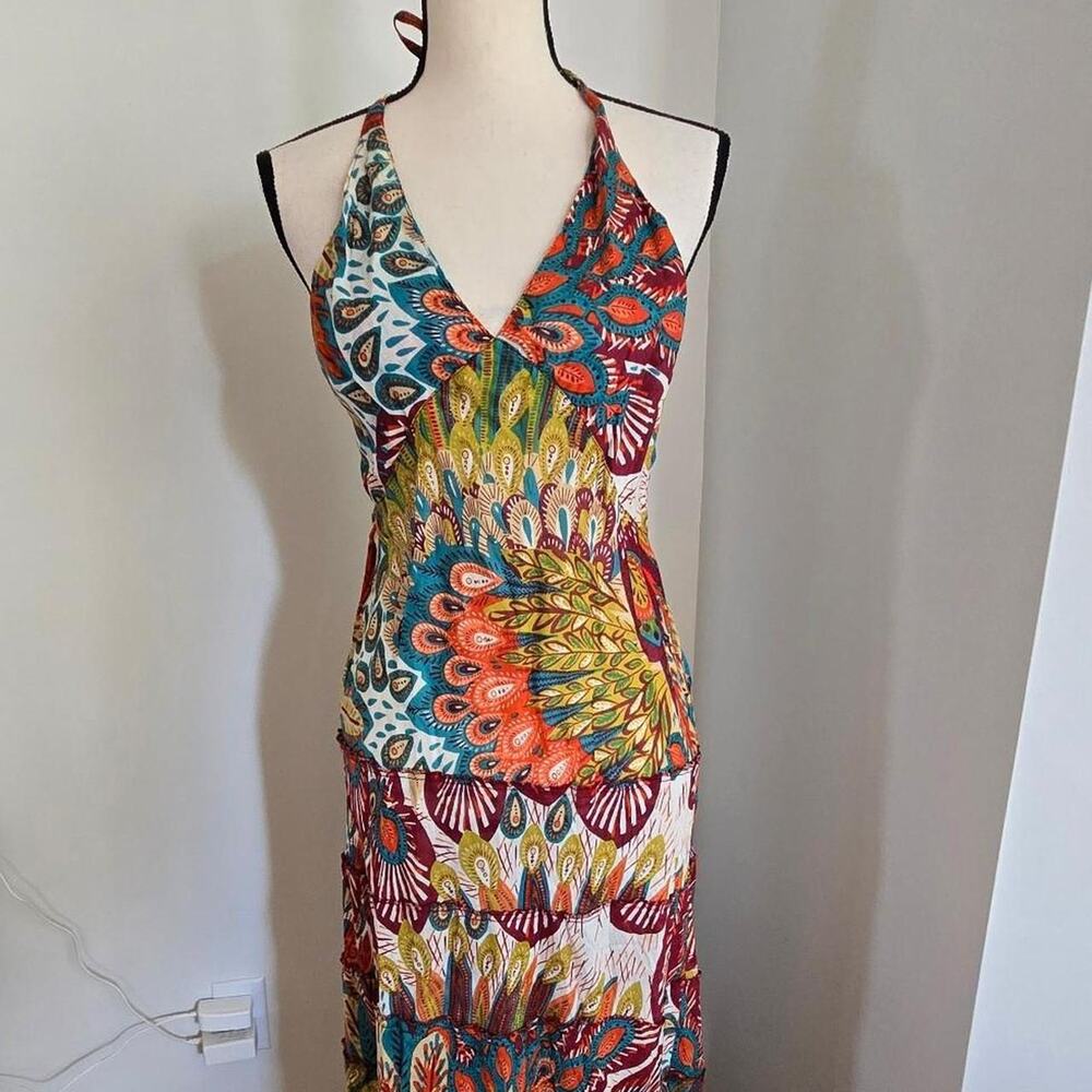 wonder wear new peacock print sleeveless summer dress cotton small